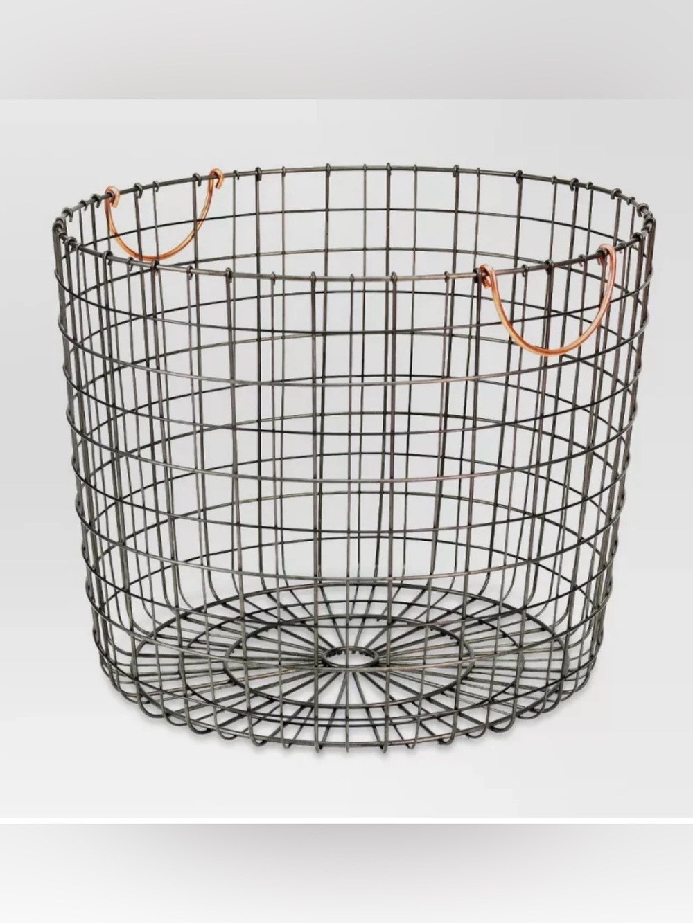 Like new, Extra Large Round Wire Decorative Storage Bin with Handles Copper